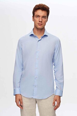 Ds Damat Slim Fit Mavi İtalyan Yaka Armürlü Gömlek 2HF02ORT3185 2HF02ORT3185