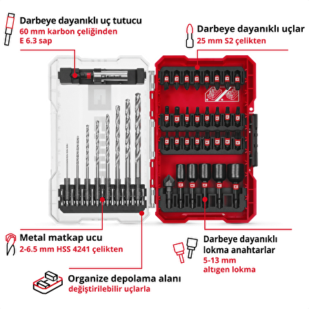 Orijinal Einhell M-CASE 39 parça darbeye dayanıklı bits seti - 49108773