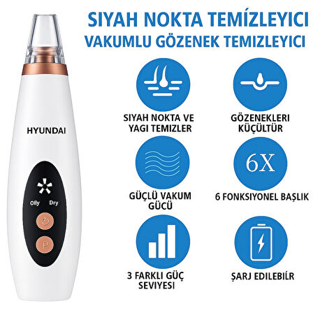 Hyundai Vakumlu Siyah Nokta Temizleyici – 6 Başlık, Güçlü Vakum, Şarjlı  6 Başlıklı