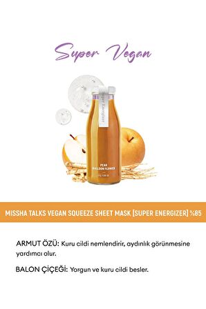 Canlandırıcı Vegan Yaprak Maske Talks Vegan Squeeze Sheet Mask (Super Energizer)