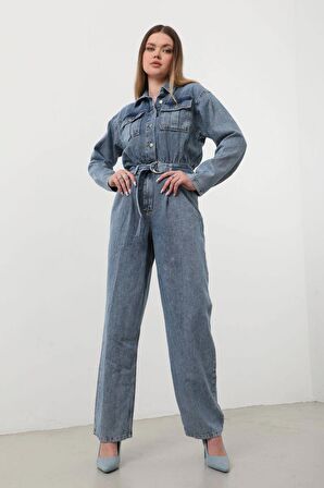 Kadın Oversize Jean Tulum Mavi