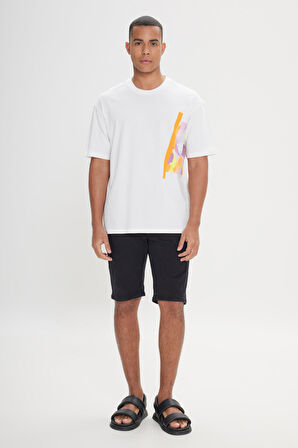 Loose Fit Bol Kesim %100 Pamuk Nakışlı Bisiklet Yaka Tişört