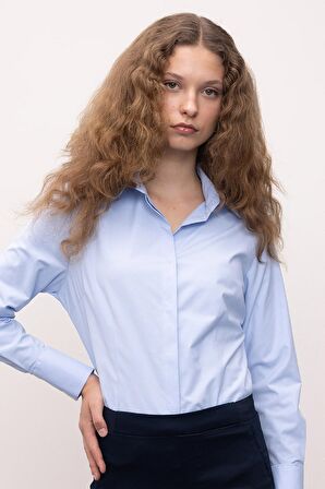 DeFacto Fitted Basic Düz Düğmeli Bengalin Dokuma Uzun Kollu Gömlek Y4651AZ24AUBE366
