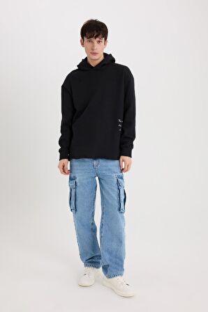 Boxy Fit Kapüşonlu Sırt Baskılı Sweatshirt