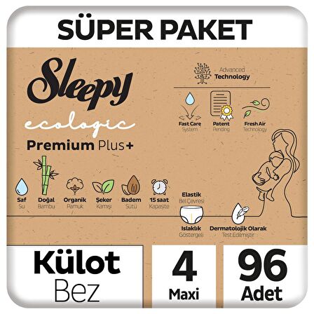 Sleepy Ecologic Premium Plus Süper Paket Külot Bez 4 Numara Maxi 96 Adet