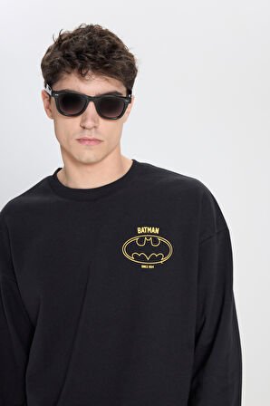 Batman Lisanslı 3 İplik Loose Fit Bol Kesim Pamuklu Bisiklet Yaka Sweatshirt