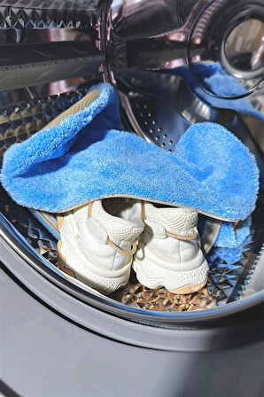 Mikrofiber Ayakkabı Yıkama Çantası Fermuarlı Büyük Boy Mavi Renk Fileli