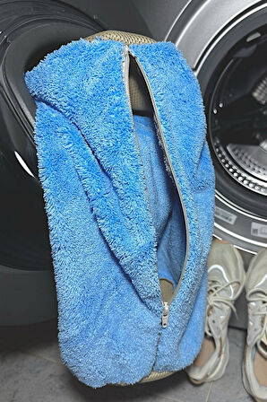 Mikrofiber Ayakkabı Yıkama Çantası Fermuarlı Büyük Boy Mavi Renk Fileli