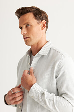 Altınyıldız Classics Slim Fit Klasik Yaka Yeşil - Beyaz Erkek Gömlek 4A2024100071