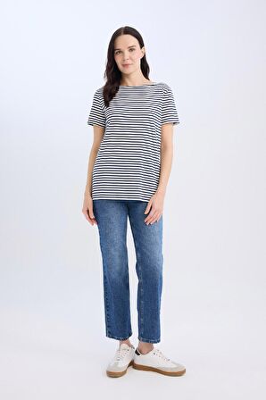 DeFacto Regular Fit Kayık Yaka Çizgili Kısa Kollu Tişört D4534AX24AUNV207