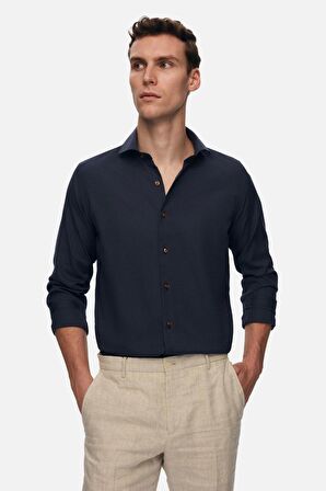 Ds Damat Slim Fit Lacivert İtalyan Yaka Armürlü Gömlek 2HF02ORT3185 2HF02ORT3185