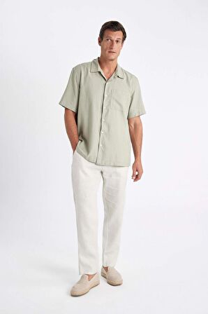 Relax Fit Düz Paça Keten Pantolon