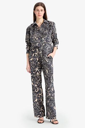 Oversize Geniş Kalıp Desenli Uzun Kollu Gömlek