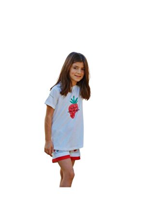 Ekru Kız Çocuk T-shirt Şort Pijama Takımı