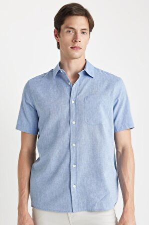 DeFacto Regular Fit Yazlık Polo Yaka Basic Düz Kısa Kollu Gömlek D4498AX24SMBE627