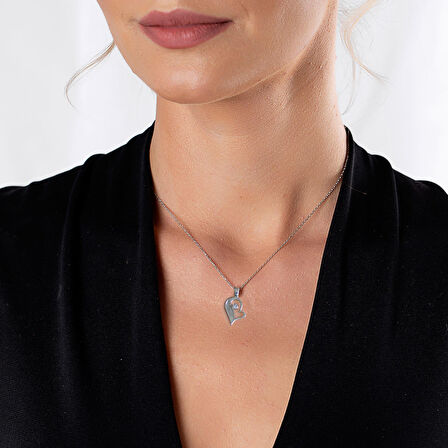 Tesbihane Zirkon Taşlı Silver Renk Kişiye Özel İsim Yazılı 925 Ayar Gümüş Kalbimin Yarısı Kolye