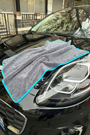 ( 1 Adet ) Mikrofiber Mavi Biyeli Oto Yıkama ,Kurulama ,Araba iç dış Temizlik Bezi 50x70 cm