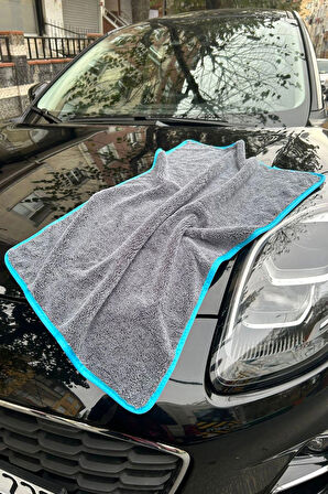 ( 1 Adet ) Mikrofiber Mavi Biyeli Oto Yıkama ,Kurulama ,Araba iç dış Temizlik Bezi 50x70 cm