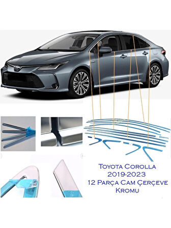 Toyota Corolla Krom Cam Çerçevesi  12 Parça (2018-2025 Modeller Arası) Paslanmaz Çelik Krom