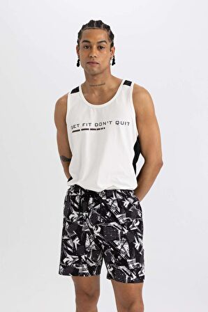 DeFactoFit Regular Fit Baskılı Esnek Dokulu Diz Boyu Sporcu Deniz Şortu B5994AX24HSBK81