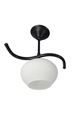Fuji Siyah Tekli Beyaz Yatsı Camlı Avize | Kaliteli Modern Metal Avize