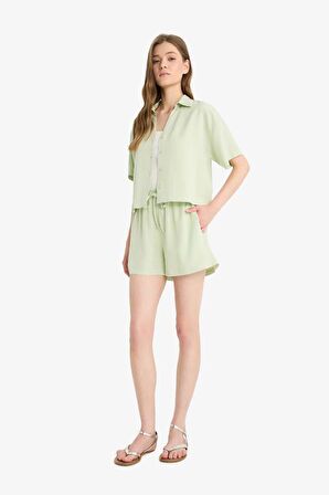 DeFacto Normal Esnek Belli Cepli Keten Karışımlı Şort F3181AX25SMGN1181