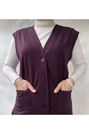 Penye Düğmeli Kısa Anne Yelek