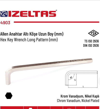 Allen Anahtar Altı Köşe Uzun 2.5mm