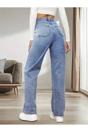 Alice Kadın 90's Kar Yıkama Mavi Likralı Süper Yüksek Bel Salaş Jeans Palazzo Kot Pantolon