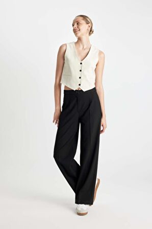 DeFacto Standart Boy Klasik Pantolon Wide Leg Geniş Bol Paça Basic Düz Yüksek Bel C6402AX24AUBK27
