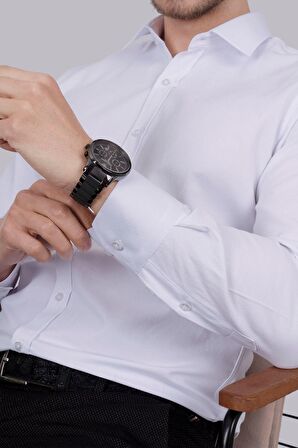 Gömlek Kravat Seti (Lacivert Şal Desenli Kravat & Beyaz Armür Slimfit Gömlek)