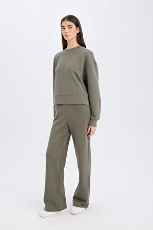 DeFacto Straight Fit Kalın Eşofman Altı Beli Lastikli Cepli Yüksek Bel Basic Düz B8571AX24WNKH422