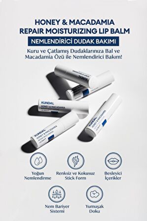 Bal Özlü Yoğun Nemlendirici Dudak Balmı KUNDAL Honey & Macadamia Repair Moisturizing Lip Balm