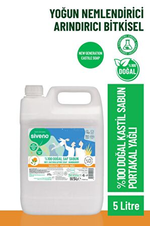 Siveno %100 Doğal Sıvı Kastil Sabun Portakal Yağlı Tazeleyici Nemlendirici Arındırıcı Bitkisel Vegan 5000 ml