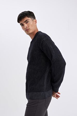 DeFacto Relax Fit Bisiklet Yaka Dokulu Triko Kazak D2061AX24AUAR4