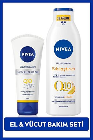 Nivea Q10 C Vitamini Sıkılaştırıcı Vücut Losyonu 250ml ve Kırışık Karşıtı Yaşlanma Karşıtı El Kremi 75ml