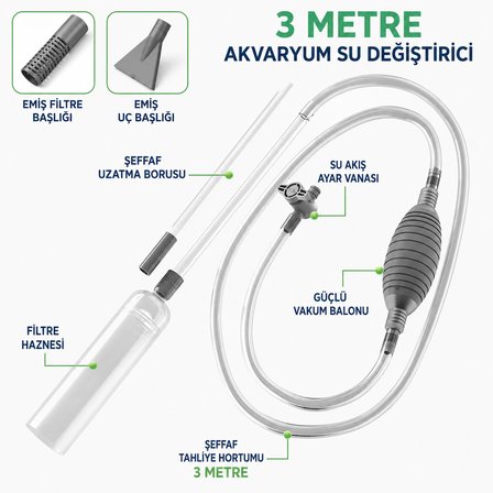 Manuel Akvaryum Su Değiştirici Dip Süpürgesi Güçlü Vakumlu Kum Yıkayıcı Sifon Pompası Balık Tankı Temizlik Seti