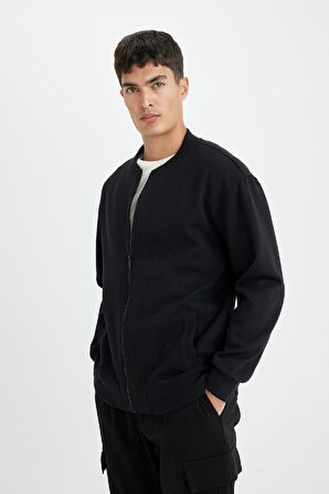 DeFacto Relax Fit Kolej Yaka Fermuarlı Çift Cepli Mevsimlik İnce Bomber Hırka D2605AX24AUBK81