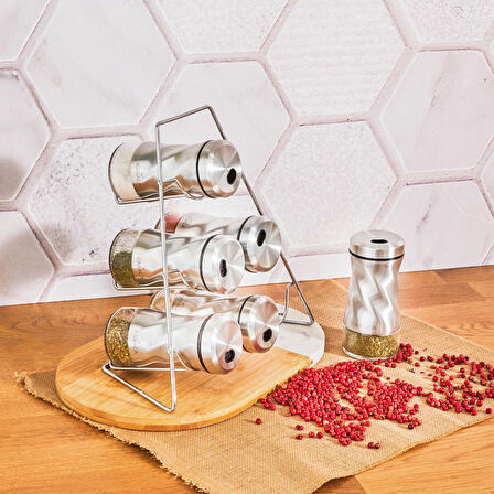 Karaca Cam Tottori Inox 7 Parça Üçgen Standlı Cam Baharatlık/baharat Seti 7 Parça
