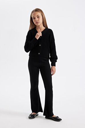 DeFacto Kız Çocuk Flare Fit İspanyol Paça Basic Düz Triko Pantolon A6029A824WNBK27