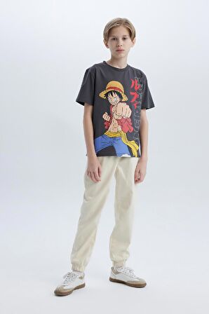 Erkek Çocuk One Piece Bisiklet Yaka Kısa Kollu Tişört