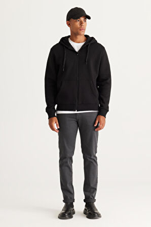 Standart Fit Normal Kesim Kapüşonlu Fermuarlı Sweatshirt