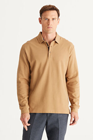 Erkek Camel Slim Fit Dar Kesim Polo Yaka %100 Pamuk Petekli Tişört