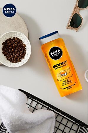 Nivea MEN Erkek Duş Jeli Boost 500ml, Vücut Yüz Saç, Nane Özleri, Kafein ile Canlandırıcı, Erkeksi Koku