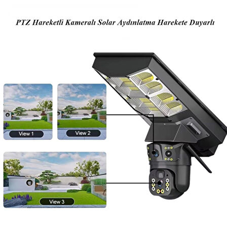 Ip66 4G Sım Kartlı Ptz Hareketli Kamera Uzaktan İzleme + Solar Sokak Lambası Harekete Duyarlı 