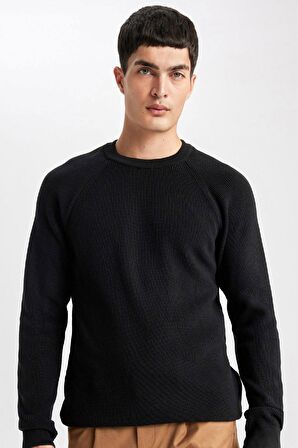 DeFacto Standart Fit Normal Kesim Bisiklet Yaka Basic Düz Triko Kazak A8458AX24SPBK27
