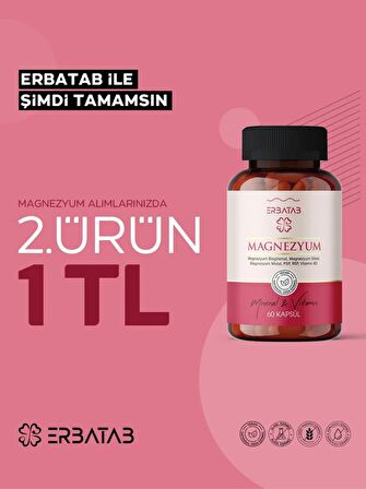 Erbatab Magnezyum 3 lü Form (Bisglisinat, Sitrat, Malat) & Vitamin B2 , B3 , B6 - 60 Kapsül