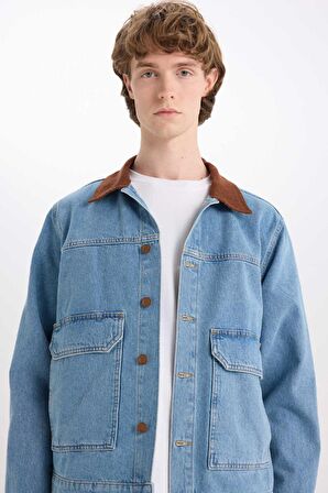 DeFacto Slim Fit Dar Kesim Kontrast Yakalı Mevsimlik Baharlık Jean Ceket E6533AX25SPNM39