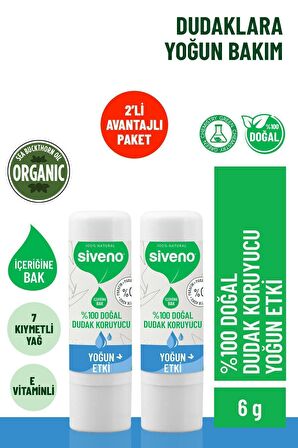 Siveno %100 Doğal Dudak Koruyucu Yoğun Etki Bitkisel Lipbalm Krem Nemlendirici Parlatıcı Onarıcı 6 G 2 X Adet
