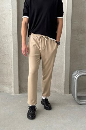 HYMAN Erkek Beli Lastikli Rahat Kalıp Kumaş Pantolon